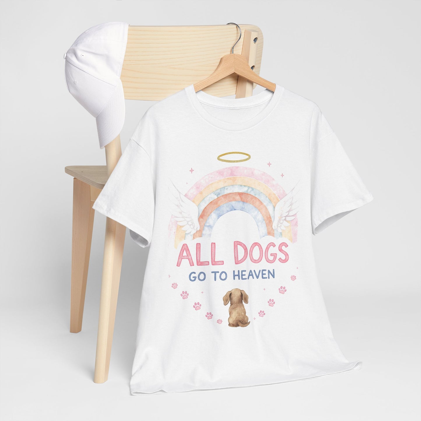 All Dogs Go To Heaven White T-Shirt – Dog Memorial Gift | Made in USA 100% Cotton Unisex Tee S-3XL