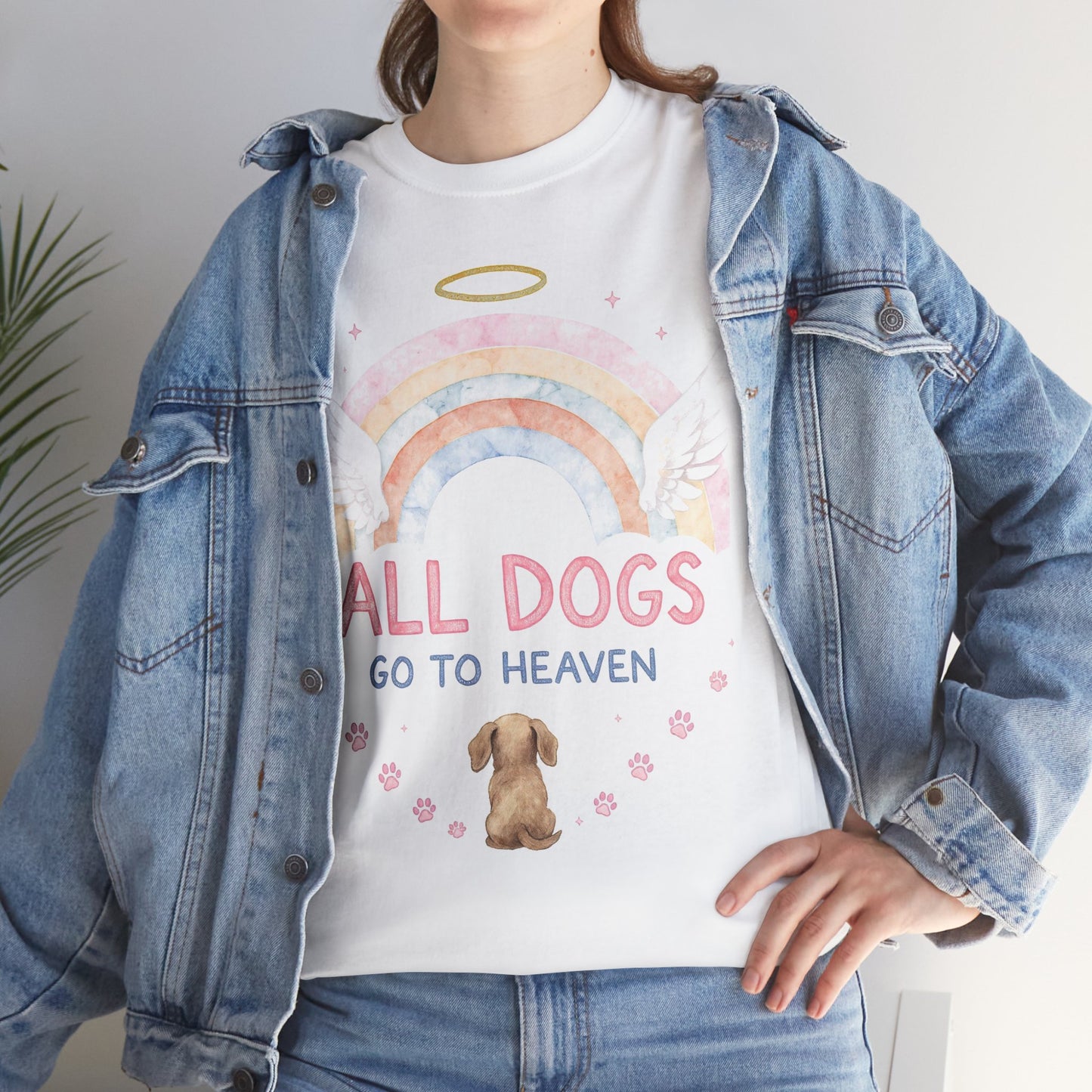 All Dogs Go To Heaven White T-Shirt – Dog Memorial Gift | Made in USA 100% Cotton Unisex Tee S-3XL